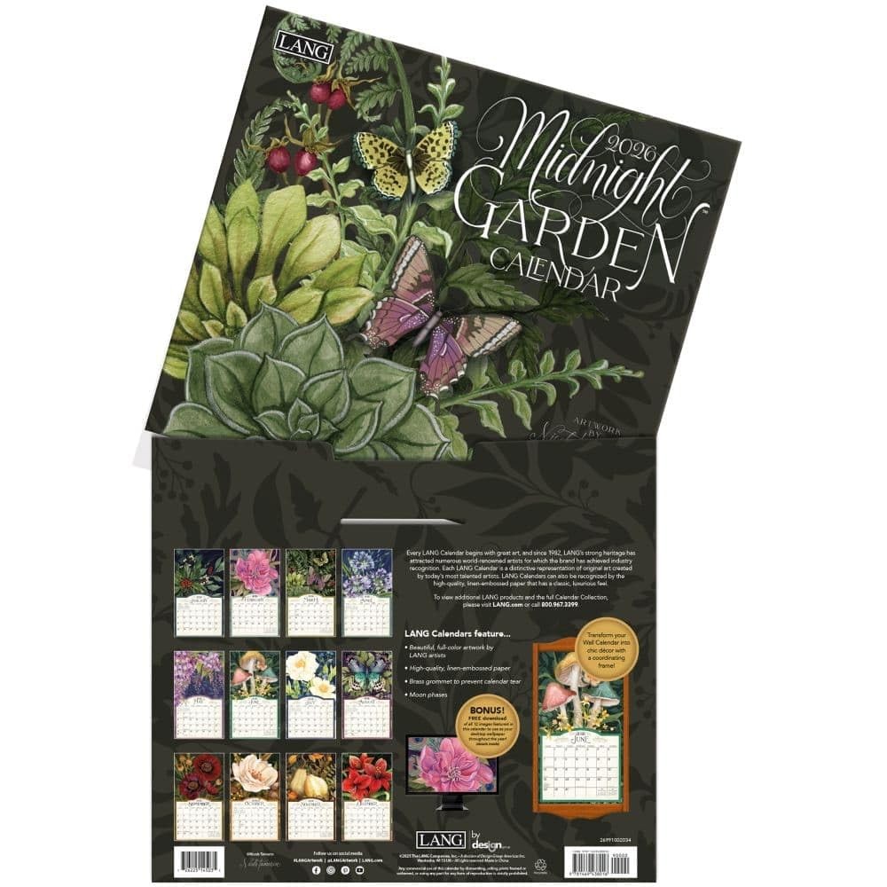 Lang, Midnight Garden 2026 Wall Calendar by Nicole 12.5″W x 0.2″H, 2026
