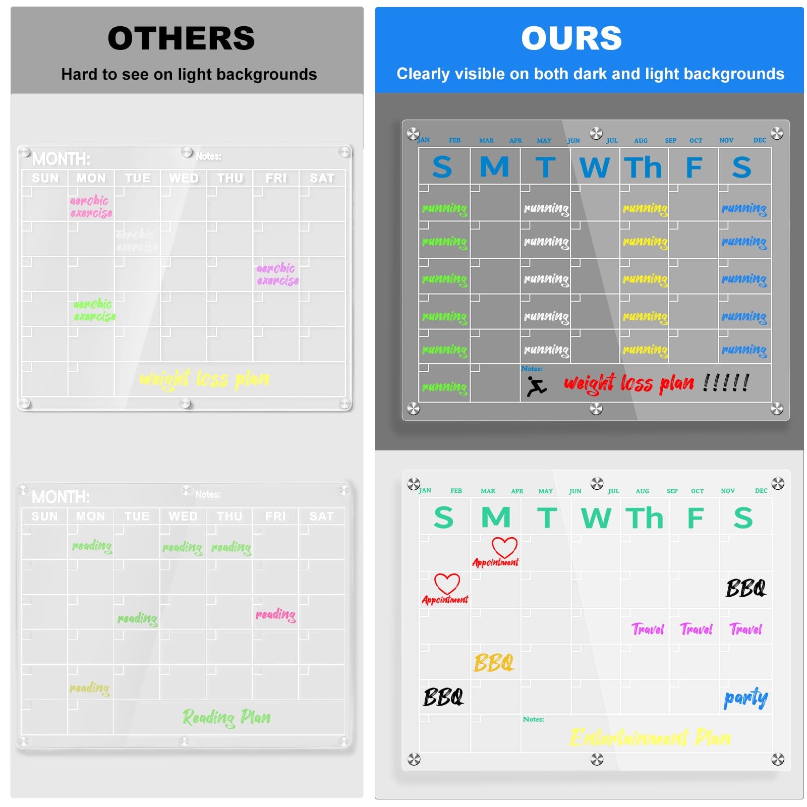 15×11 Inch Magnetic Acrylic Calendar for Fridge Refrigerator Meal Planner