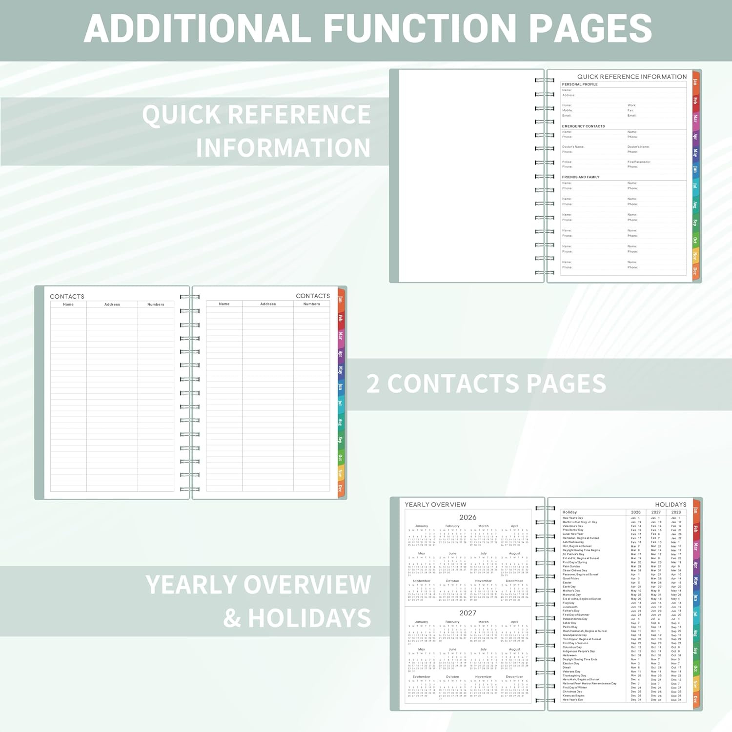 2026 Weekly Monthly Planner 8.5×6.4 Spiral Notebook with Tabs Pocket