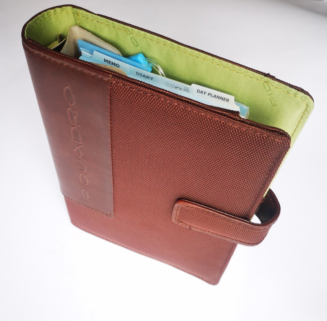 Piquadro Leather Synthetic Agenda Organizer Planner Cover Brown Medium Italy