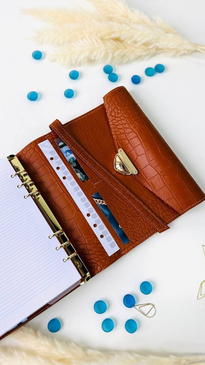 Brown Leather planner A5 big binder 6 rings, handmade Organizer gift