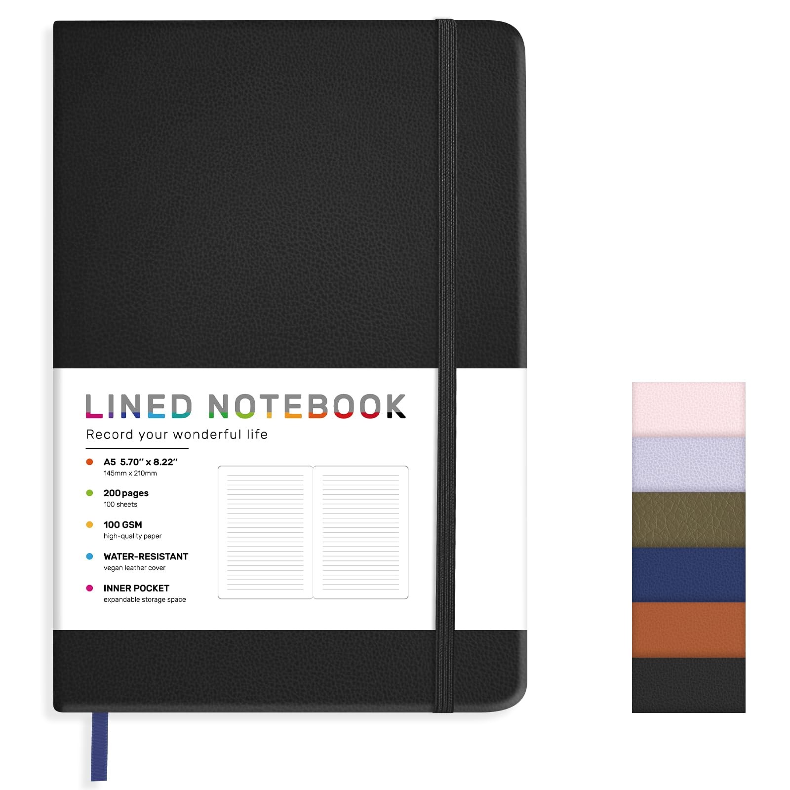 Lined Journal Notebook for Women Men, 200 Pages A5 Hardcover Leather Journals…