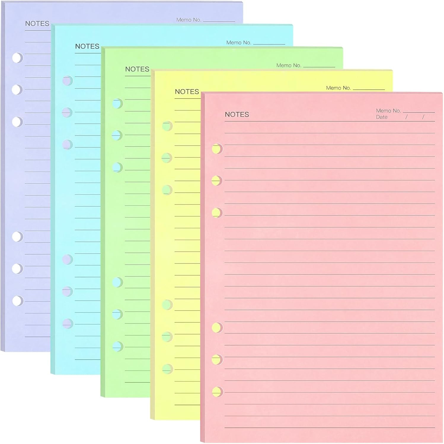 A5 Colorful Lined Refill Paper, 120Gsm Loose Leaf Paper 6 Hole, Notebook Refills