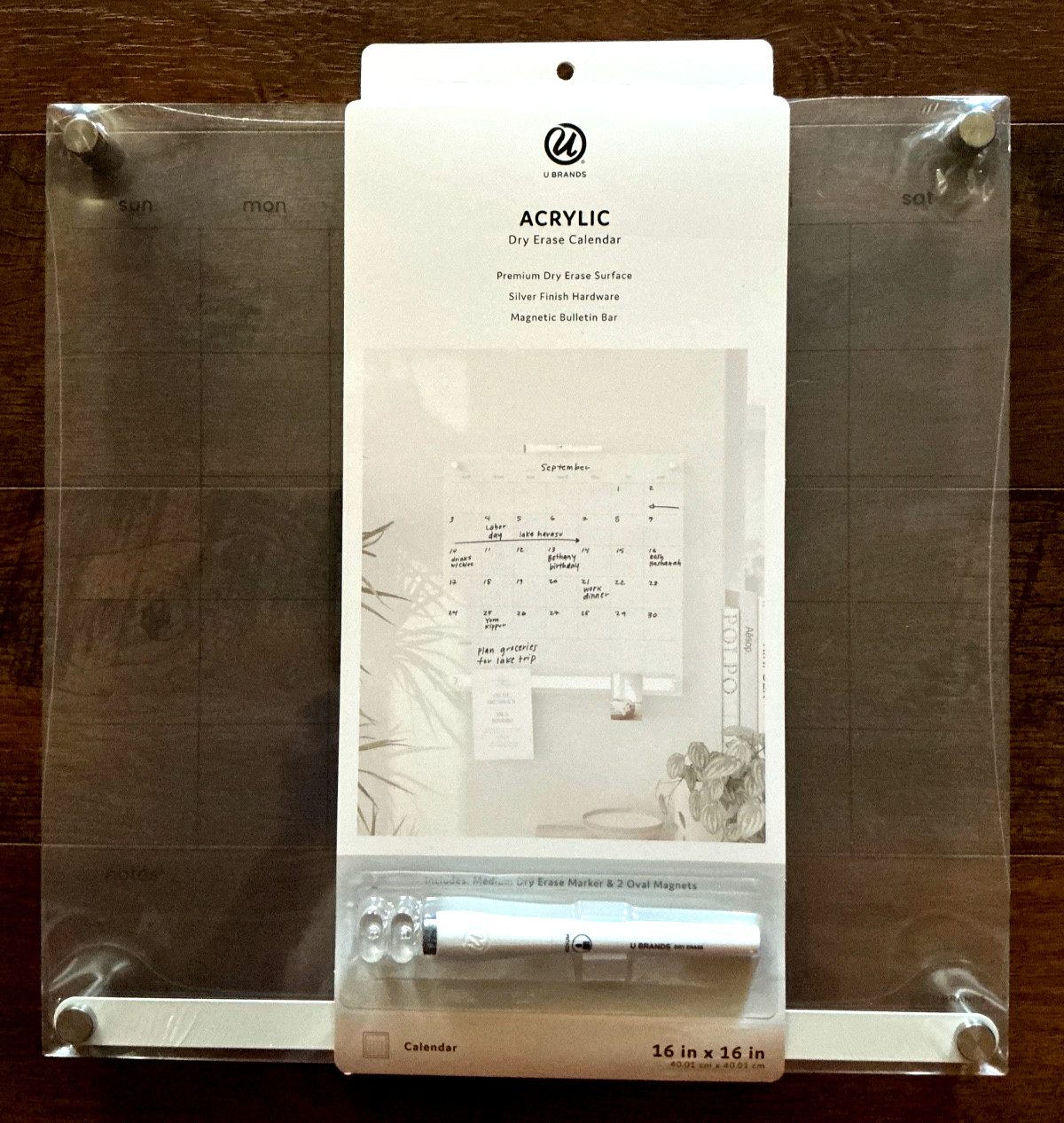U Brands 16″ x 16″ Acrylic Monthly Calendar Dry Erase Magnetic Bar Board Planner