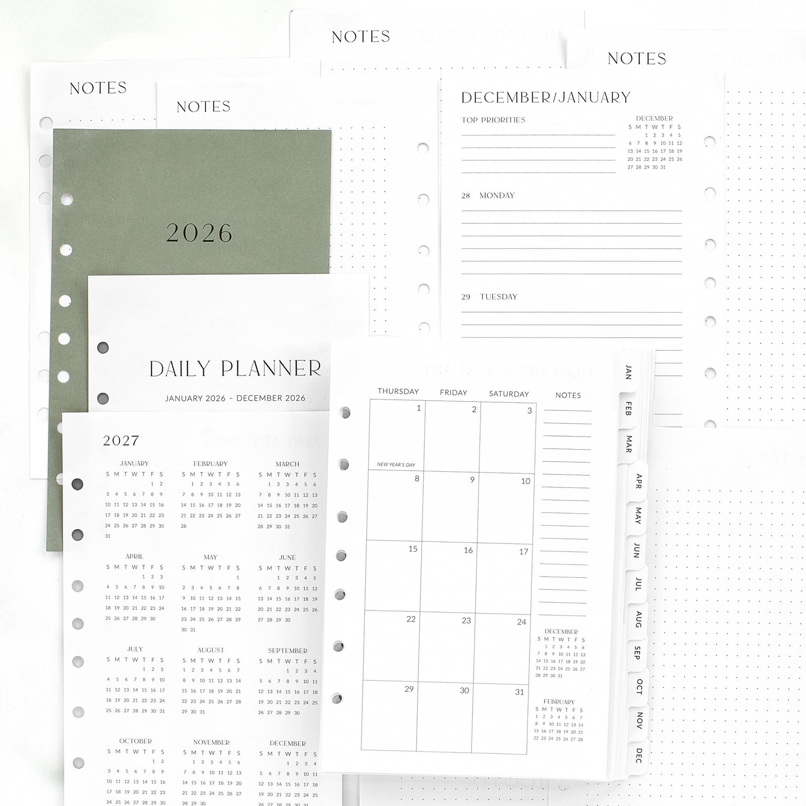 2026 A5 Daily Planner Refill Inserts for 7 Ring Binder Monthly Calendar Tabs …