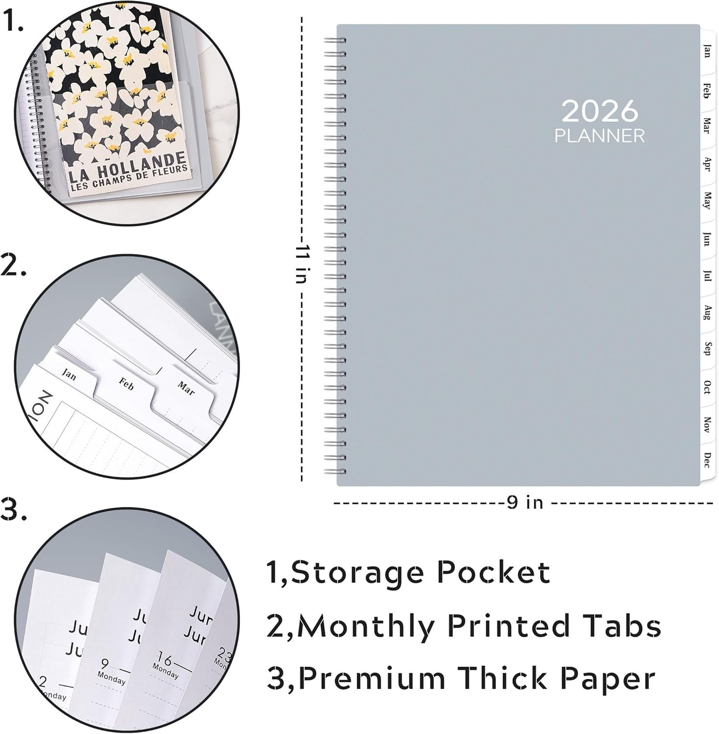 Sophisticated 2026 Planner: 9″ x 11″ Ink-Proof Weekly & Monthly Pages with Tabs