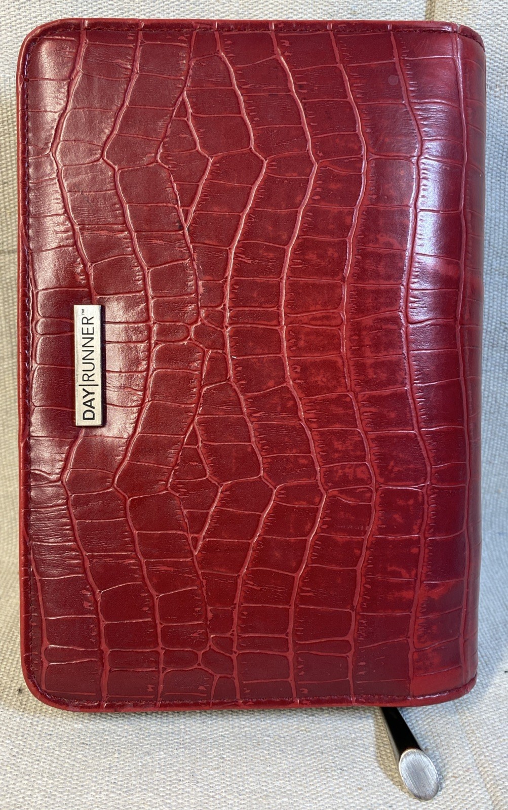 Day Runner Burgundy/Red Faux Croc Zip Planner Binder Organizer Wallet 6 Ring Vtg