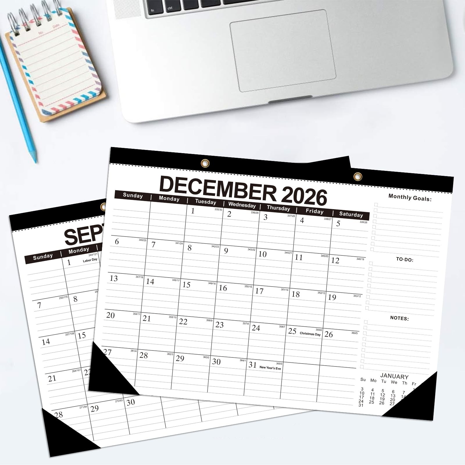 2026 Calendar Desk Calendars 2026-2027 Wall 17″x12″Jan.2026-Jun.2027, Black