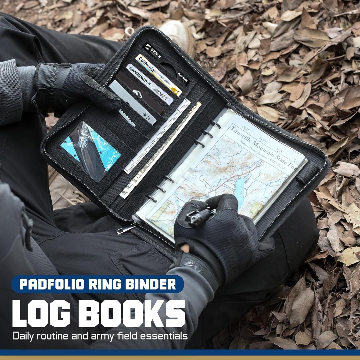 Tactical Notebook Padfolio Ring Binder – Refillable 6-Ring A5 Binder, Zip Hardco