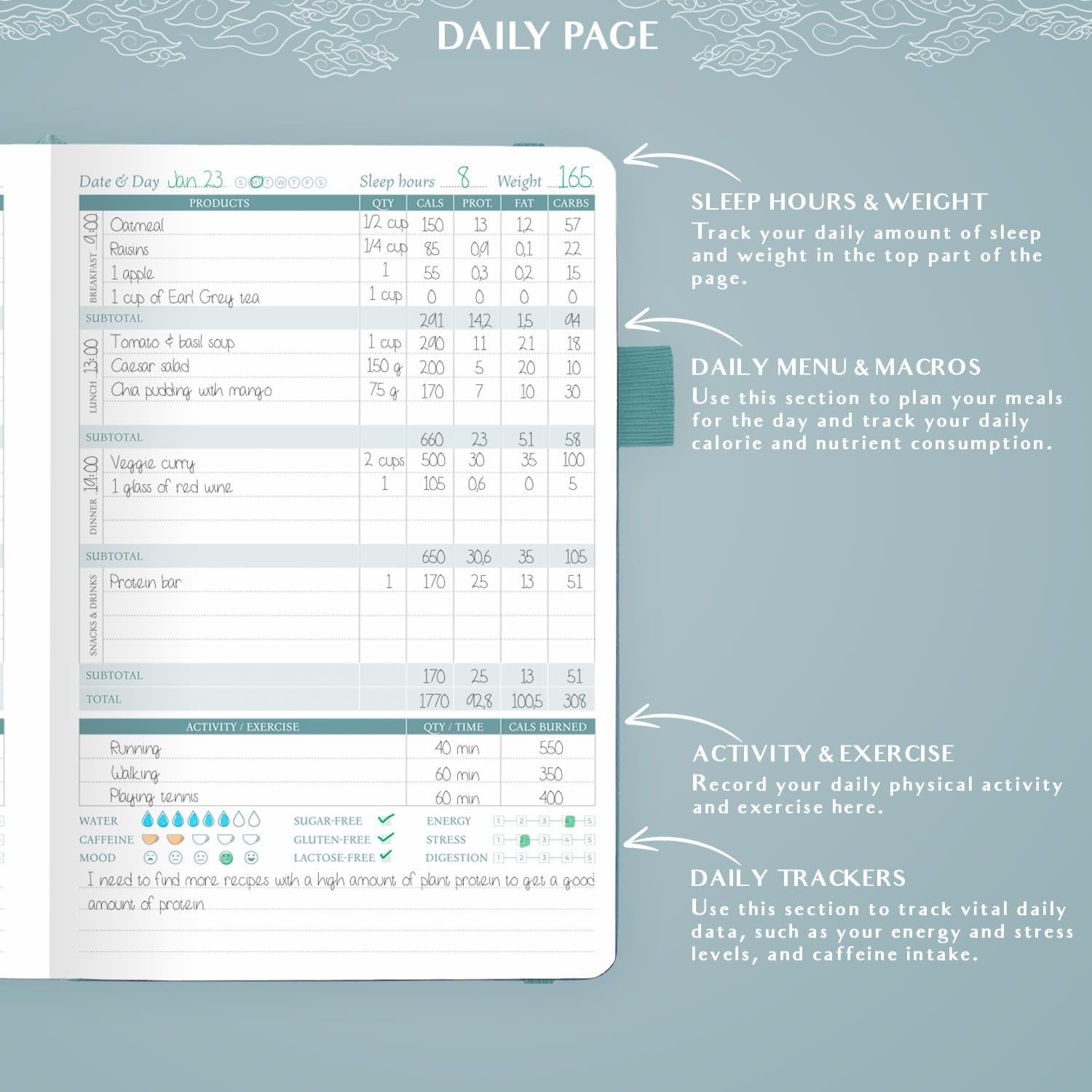 Legend Wellness Planner & Food Journal – Daily Diet & Health Journal with Exe…