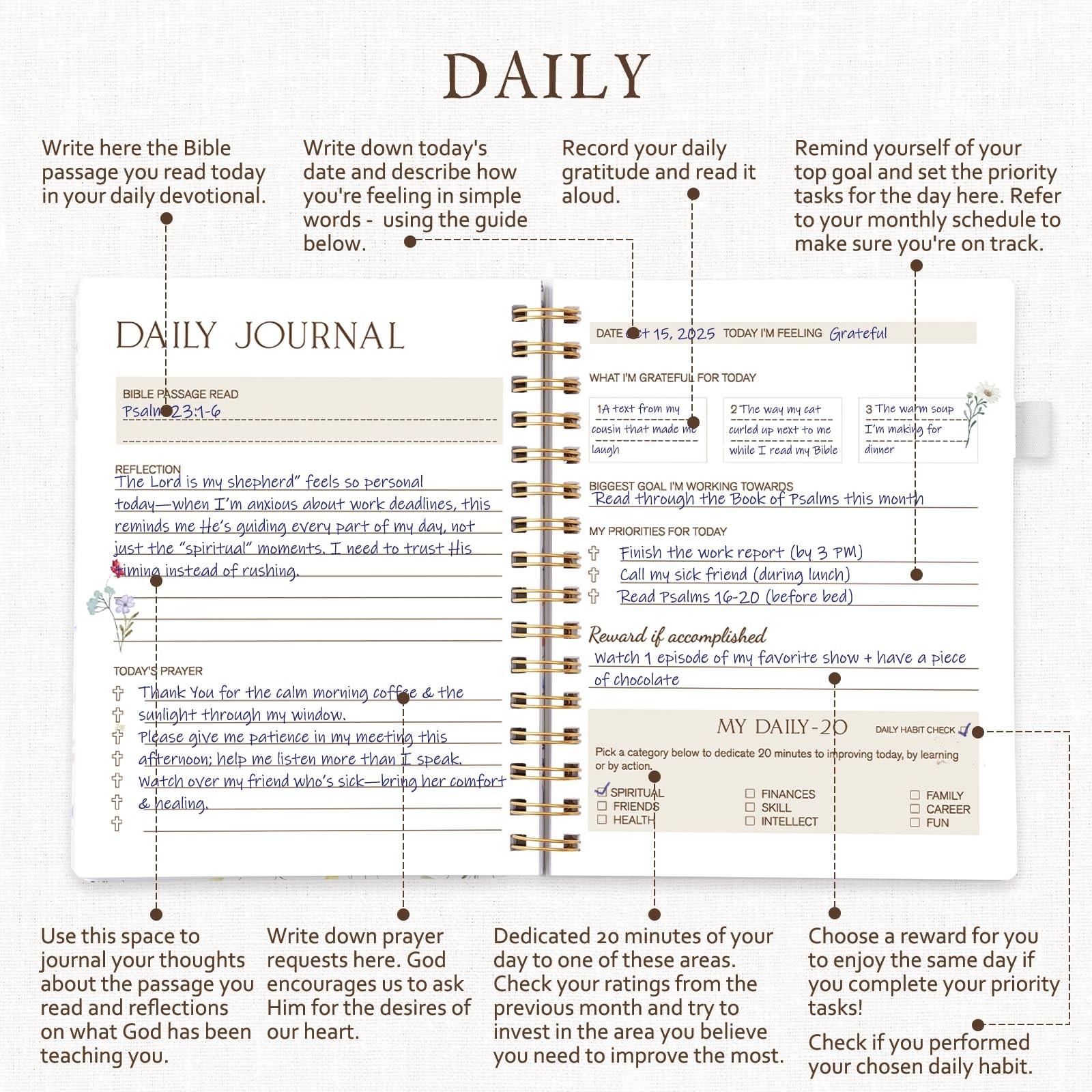 Prayer Journal for Women – Bible with 8.5″L x 6.57″W, Wild Flower
