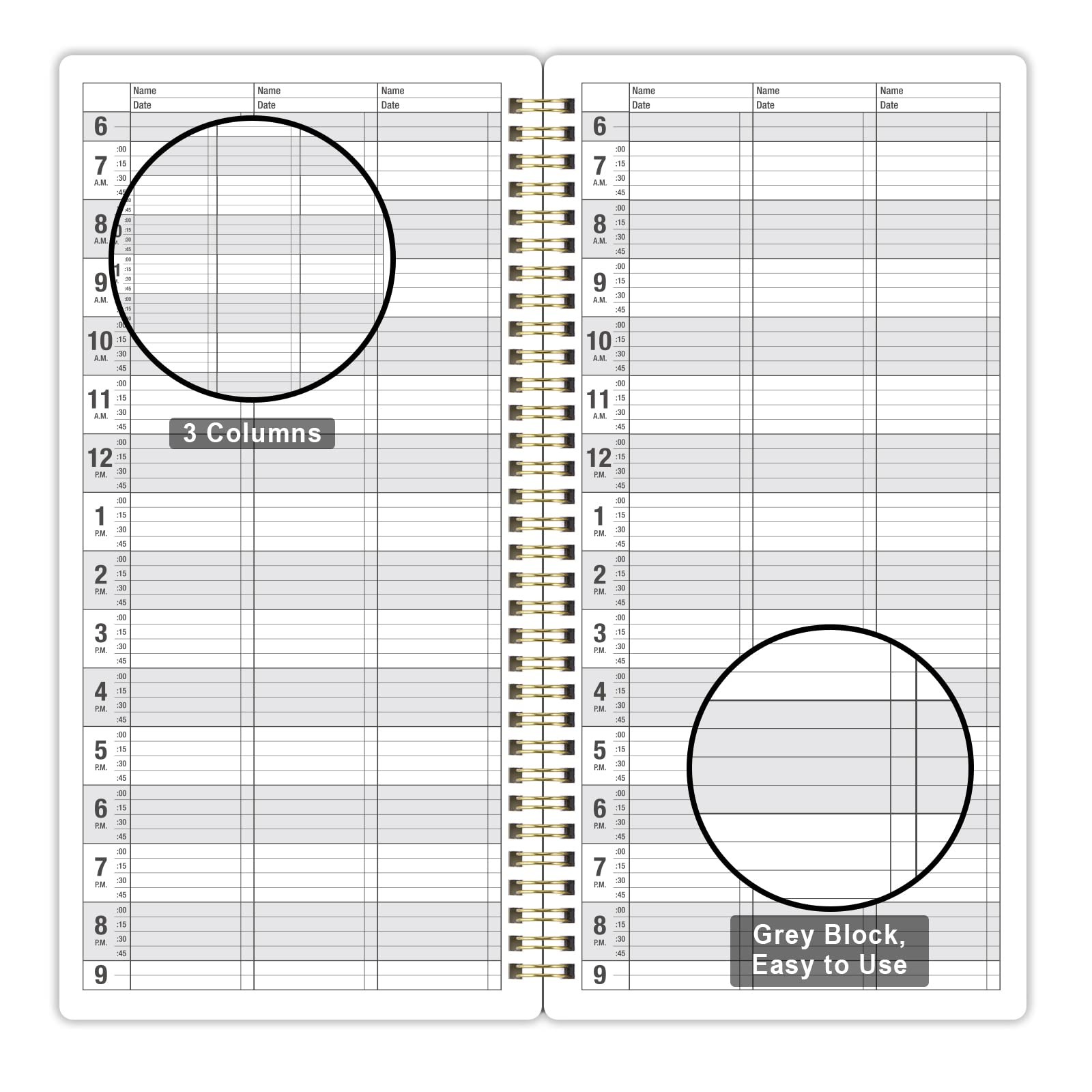 Salon Appointment Book, 15 Min Increments, 3 Columns, 200 Pages, 6.1×11.54, Unda