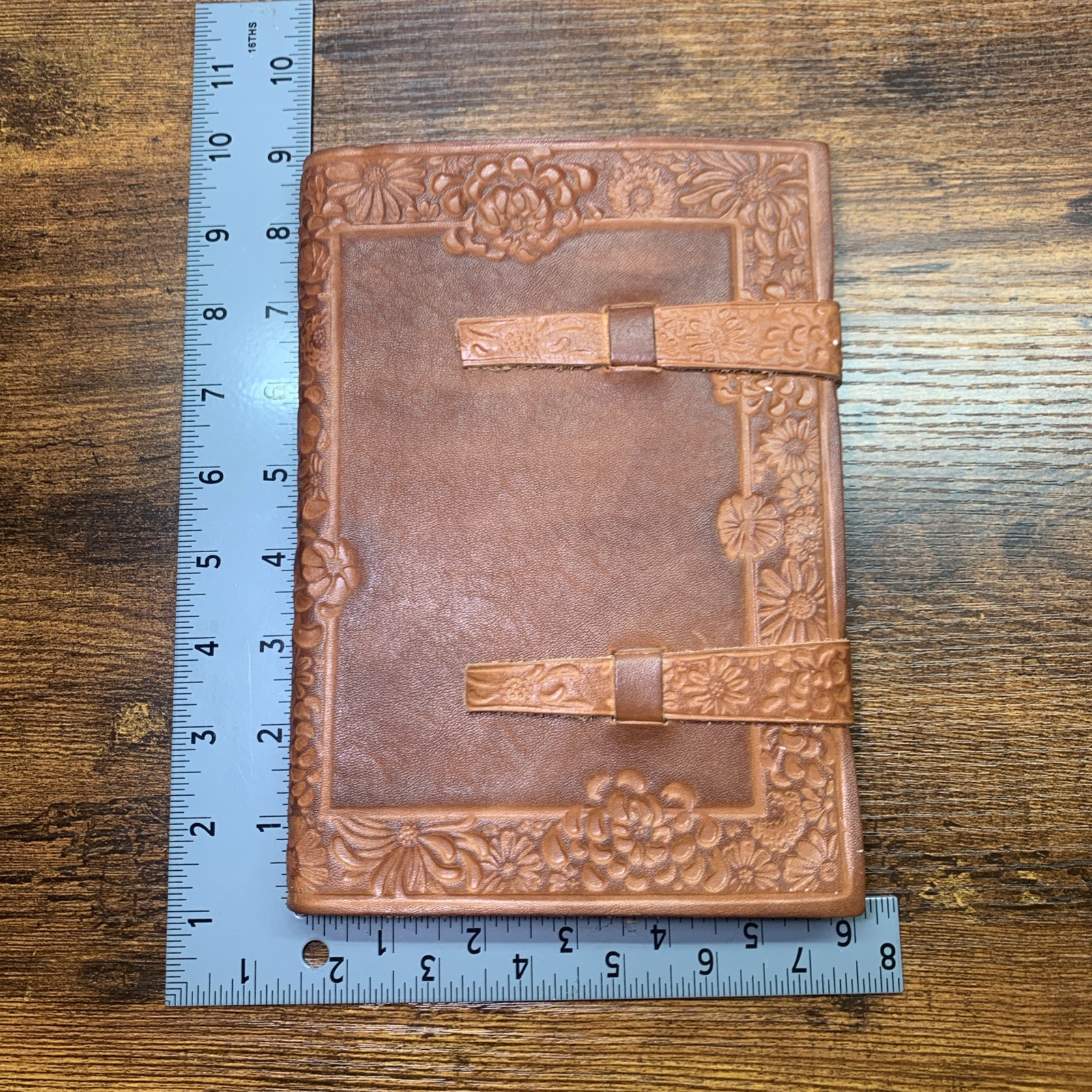 Leather Floral Embossed Journal Notebook with Straps Made in Italy