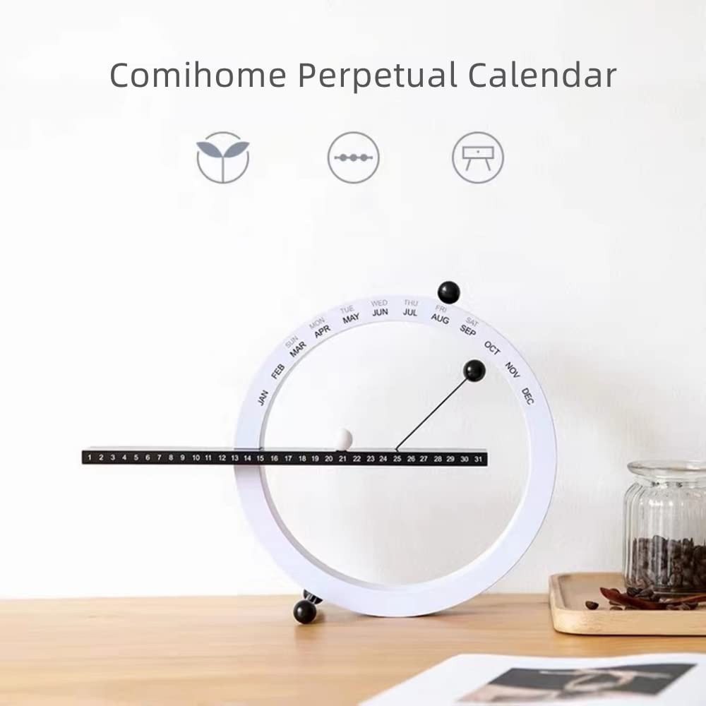 ComiHome Perpetual Calendar, Date Desk 2025 2026 Calendar,Month White，Black