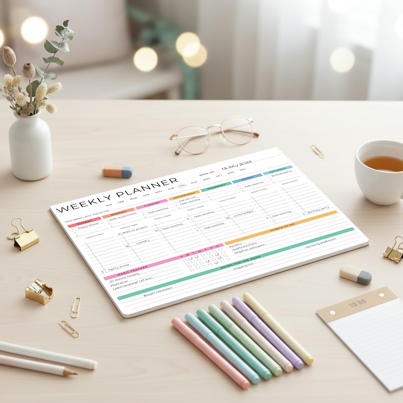 Beautiful Weekly Planner – The Perfect Undated To Do List Notepad With 52 Sheets