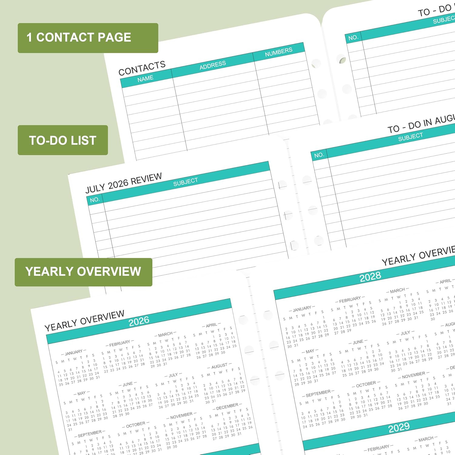 2026-2028 Monthly Planner Refill – Planner Inserts with 7-Hole Punched, 5-1/2″ X