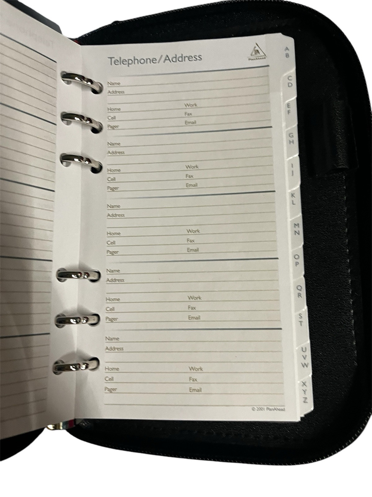 New PlanAhead Black Classic Phonepro Organizer 6rings 3.75 X 6.75 read descript!