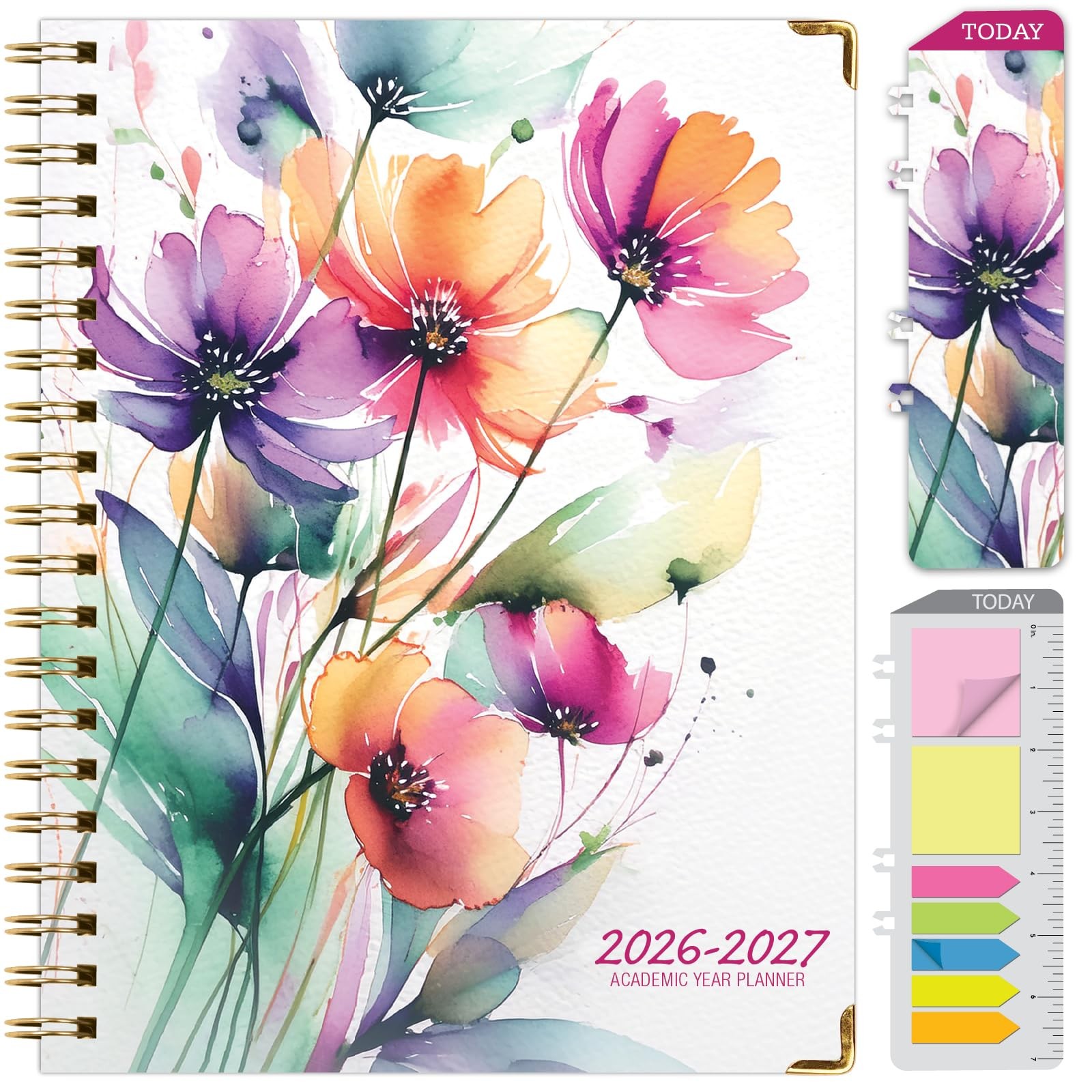 HARDCOVER Academic Year 2026-2027 Planner: 14 8.5″ x 11″, Rainbow Floral