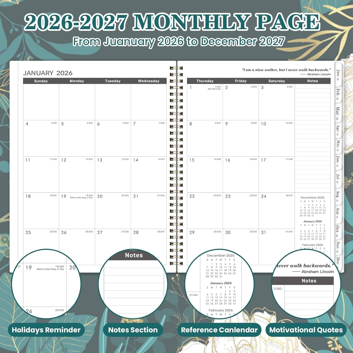 Elegant 2026-2027 Monthly Planner: 24 , Twin-Wire Binding, Eco-Friendly