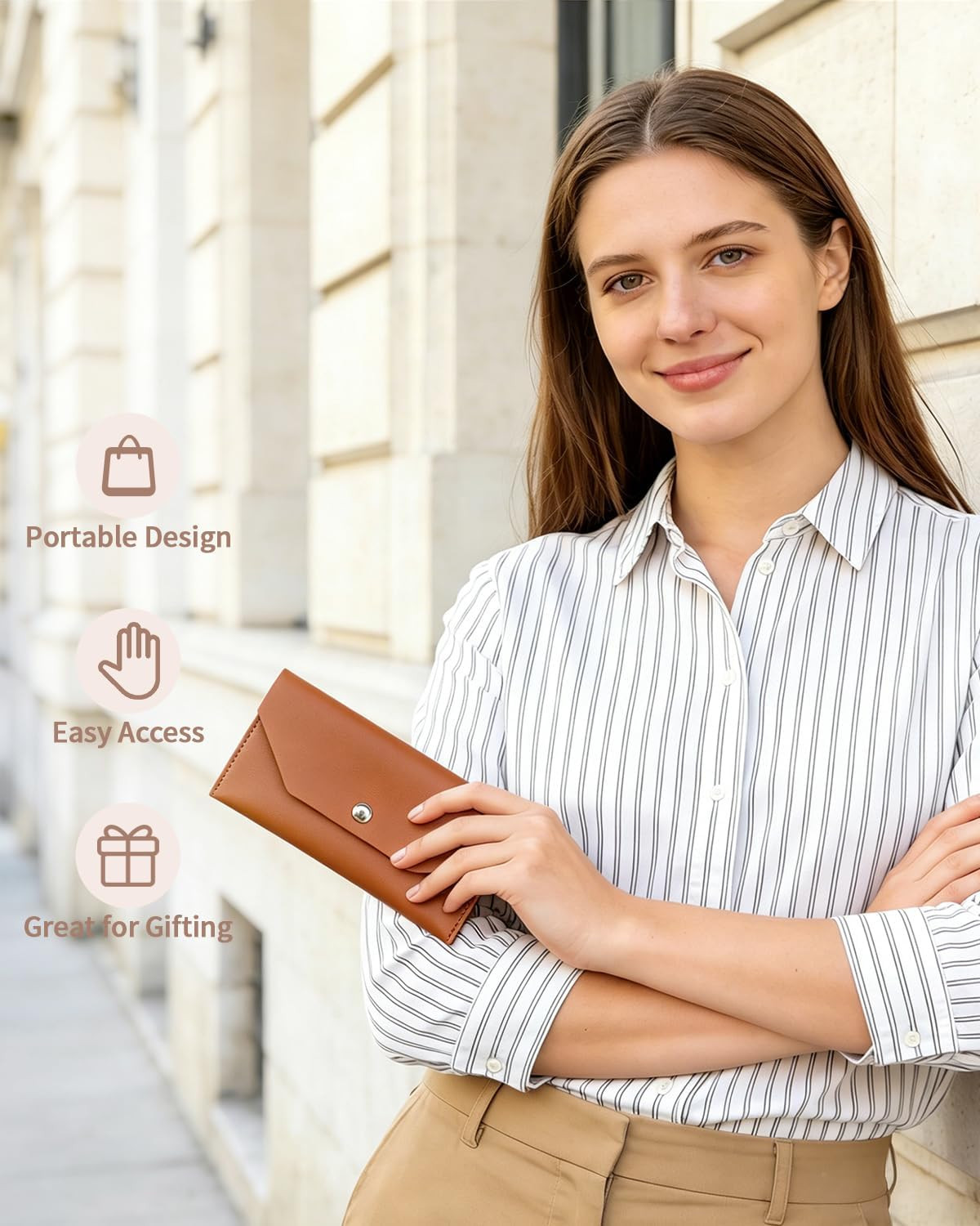 1 Pieces Money Saving Binder, Brown PU Leather Cash Envelopes Cash Wallet, Reusa