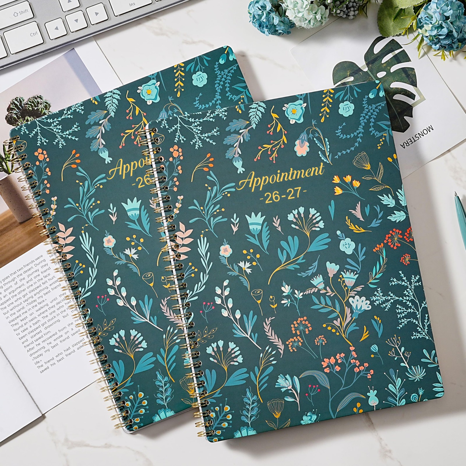 Appointment Book 2026-2027 – Daily Hourly Planner 8.5″ x 11″, Green Leaves 2