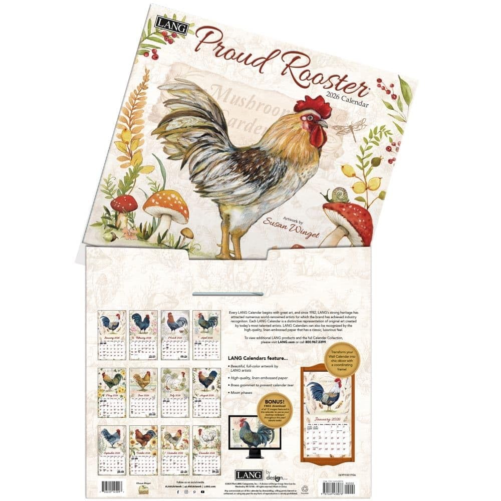 Lang, Proud Rooster 2026 Wall Calendar by Susan Winget, 12.5″W x 0.2″H, 2026