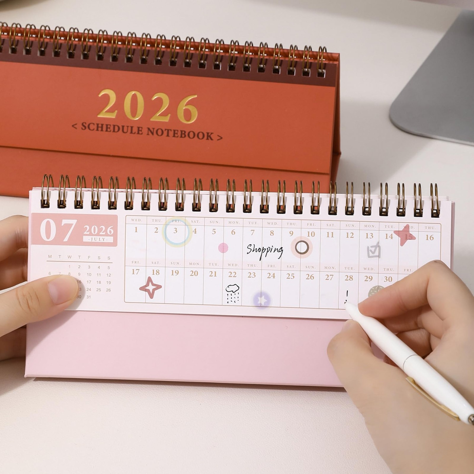 JUNKJWBZ Small Desk Calendar 2025-2026 Standing Flip Mini Calendar, Pink