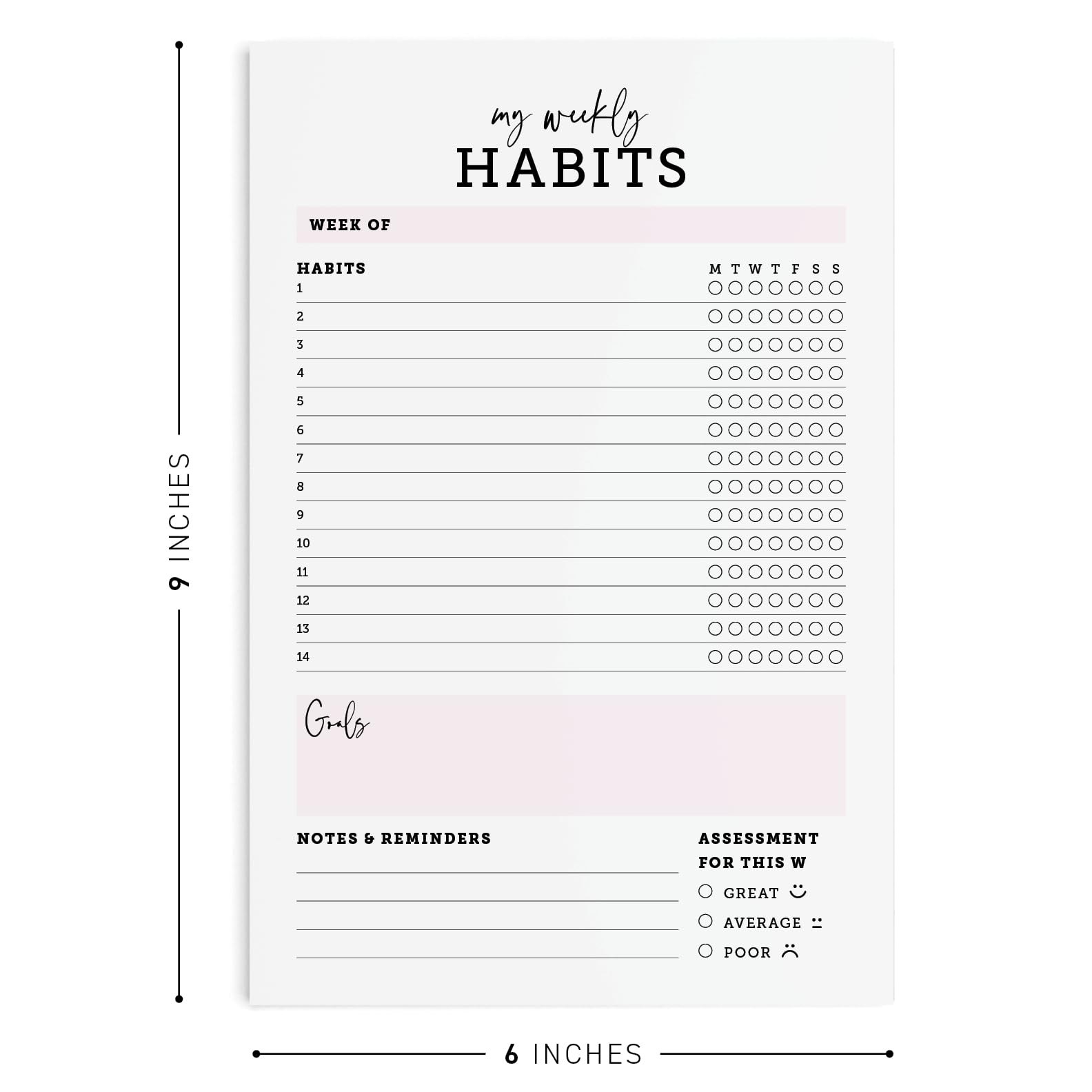 CARDAMONOLY Habit Tracker Notepad 6 inches X 9 inches, My Weekly Habits 6 x 9
