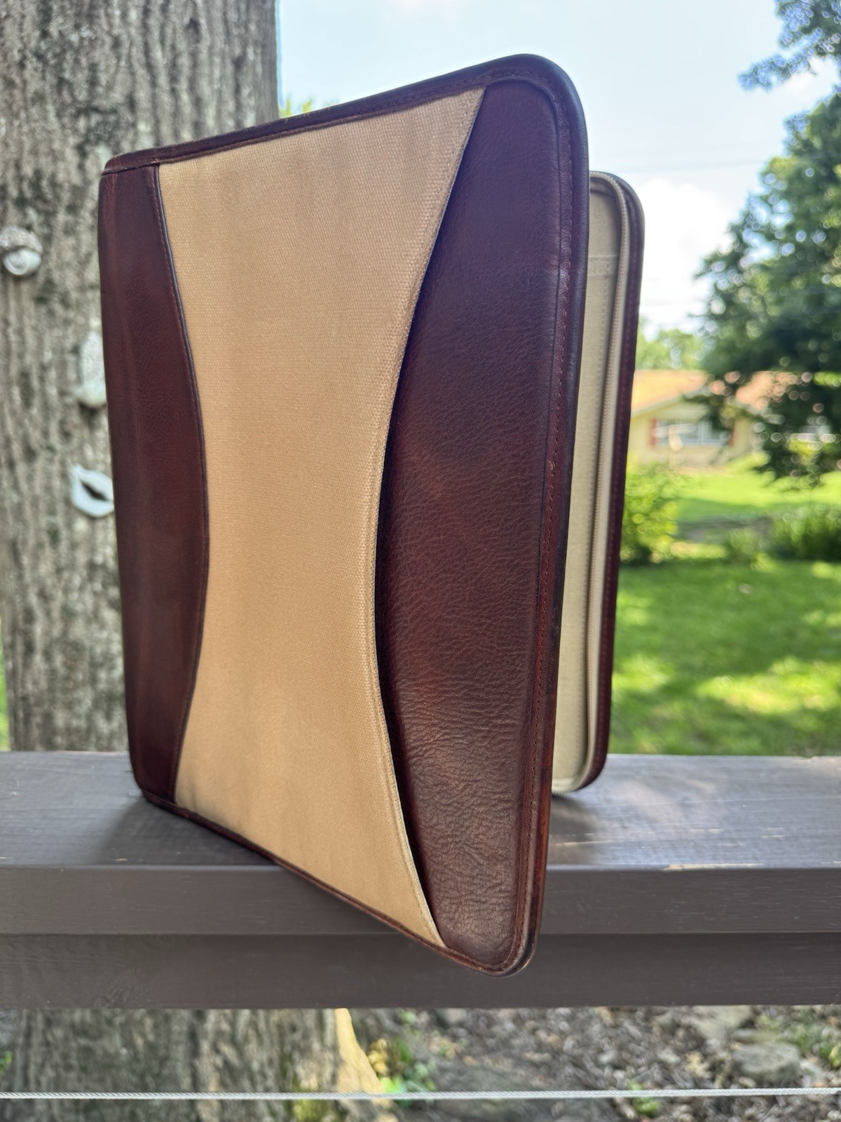 Vintage Duluth Trading Fire Hose Canvas & Leather Padfolio/Portfolio 13.5″ x 10″
