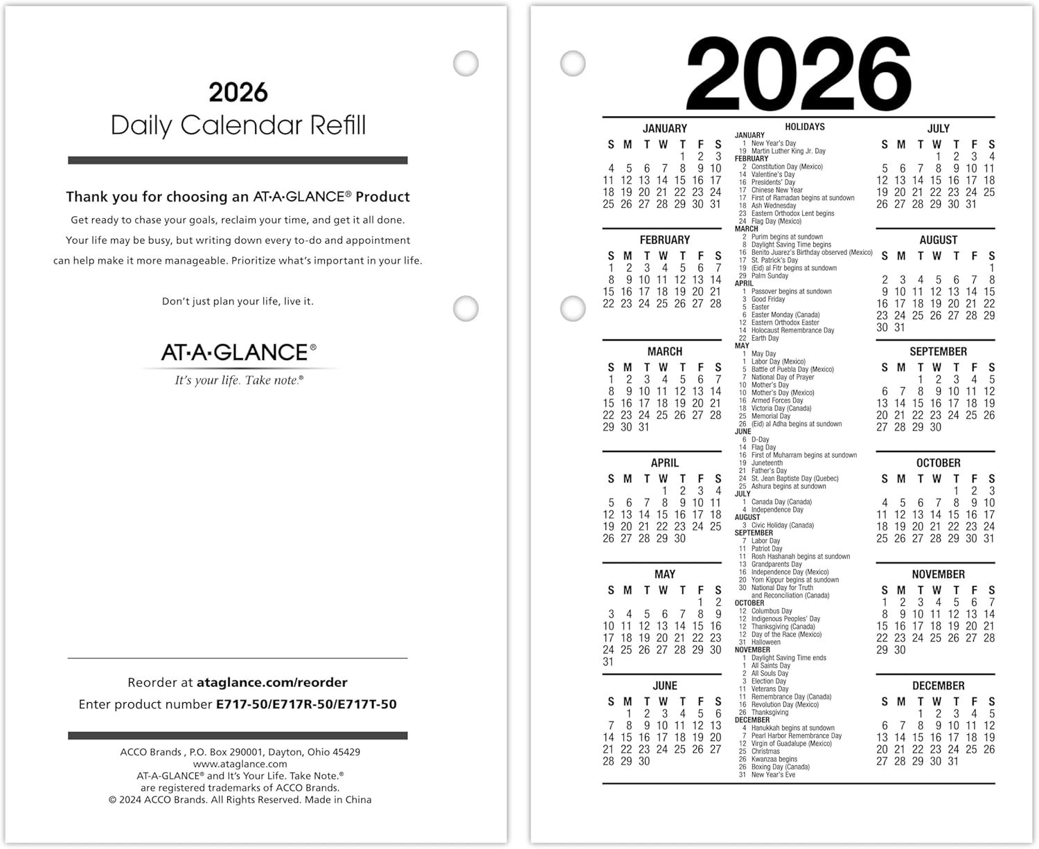 AT-A-GLANCE 2026 Desk Calendar Refill, Daily, 3.5″ x 6″, Standard, Loose-Leaf…