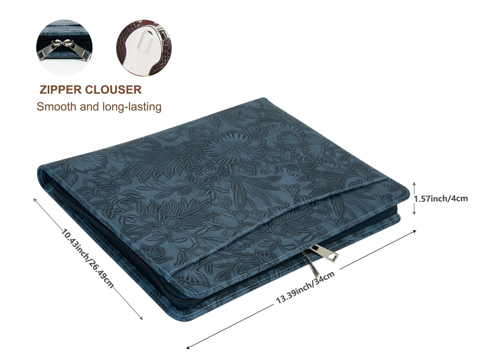 Leather Padfolio Folio, Embossed PU Leather Portfolio with Zipper, Profession…