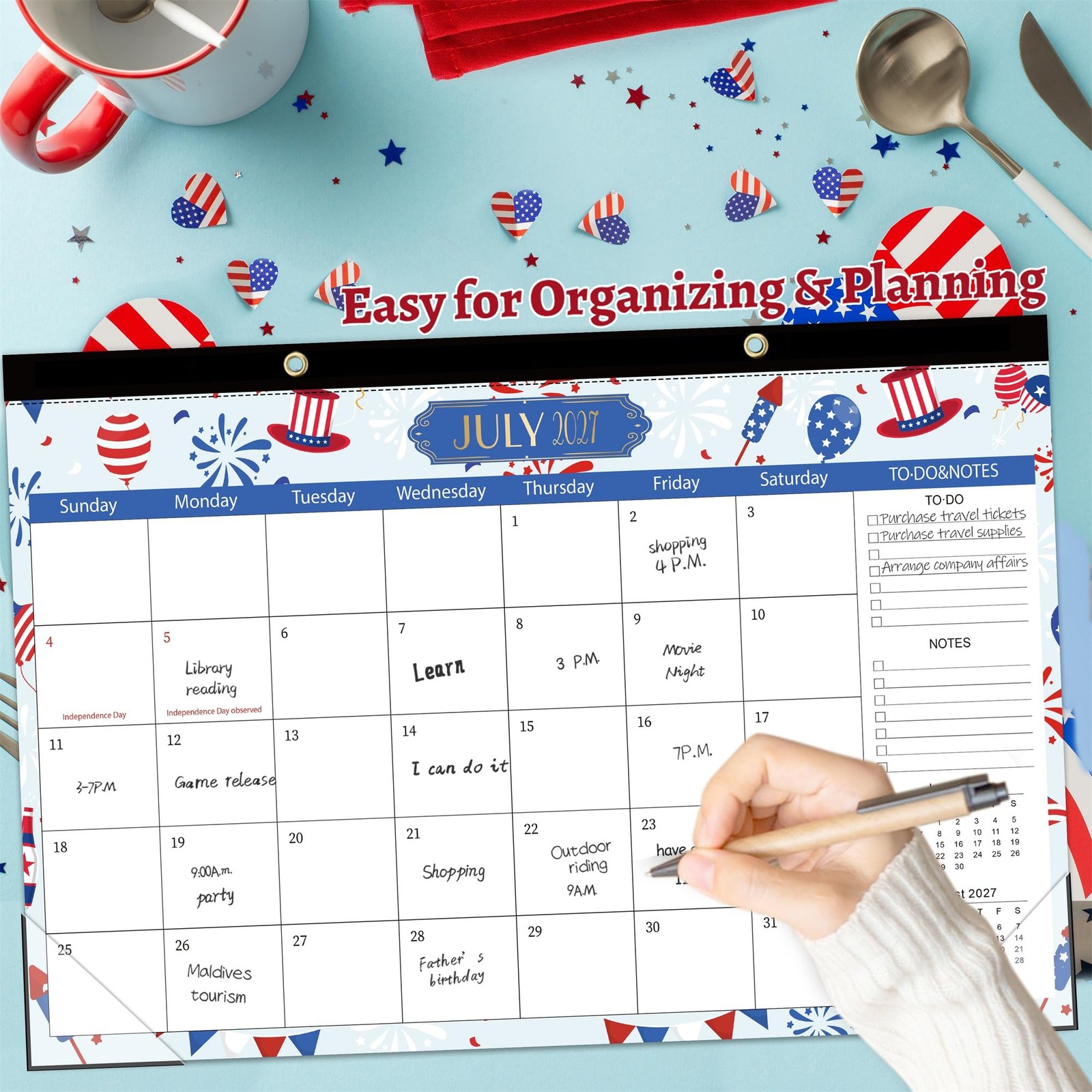GuassLee Desk Calendar 2026-2027, Top from Jun. 17″x11.5″, Blue