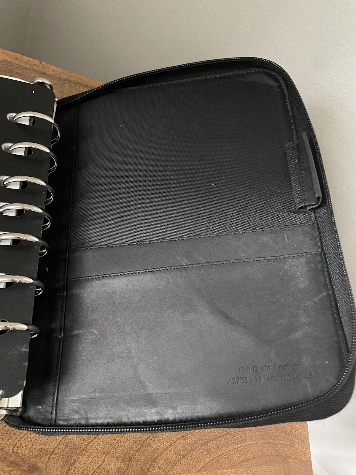 Franklin Covey Black Planner Zip Full-Grain Leather 7 Ring Zipper 32763.117 9×7”