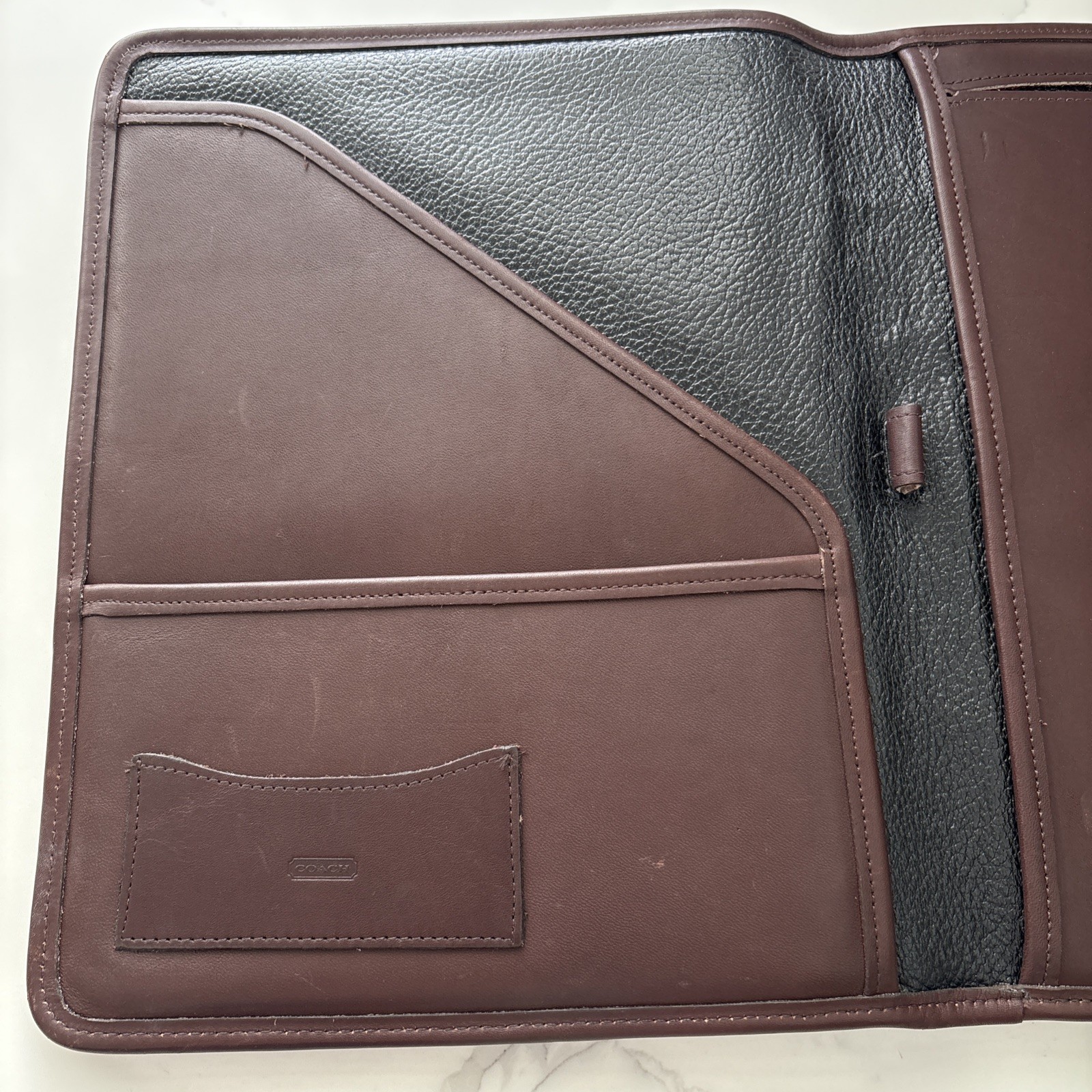 RARE Vintage COACH Brown Leather Portfolio Notepad 10×12.5 Inches with Pockets