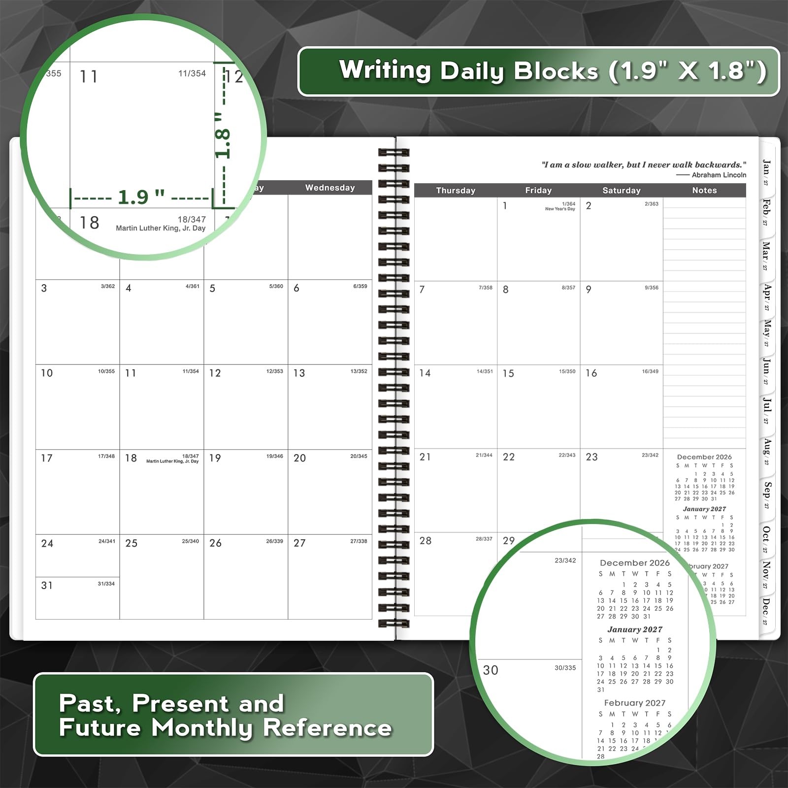 2027-2028 Monthly Planner/Calendar – January 2027 – December 9″ x 11″, Black