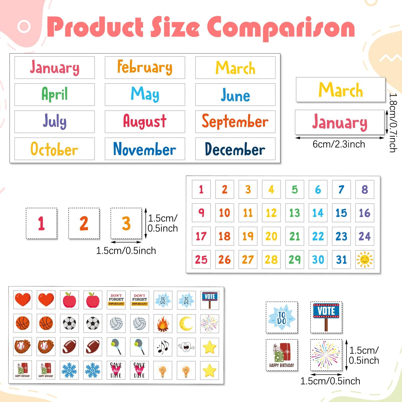 Copkim Colorful Calendar Magnets Set, Include Magnetic as pictures shown