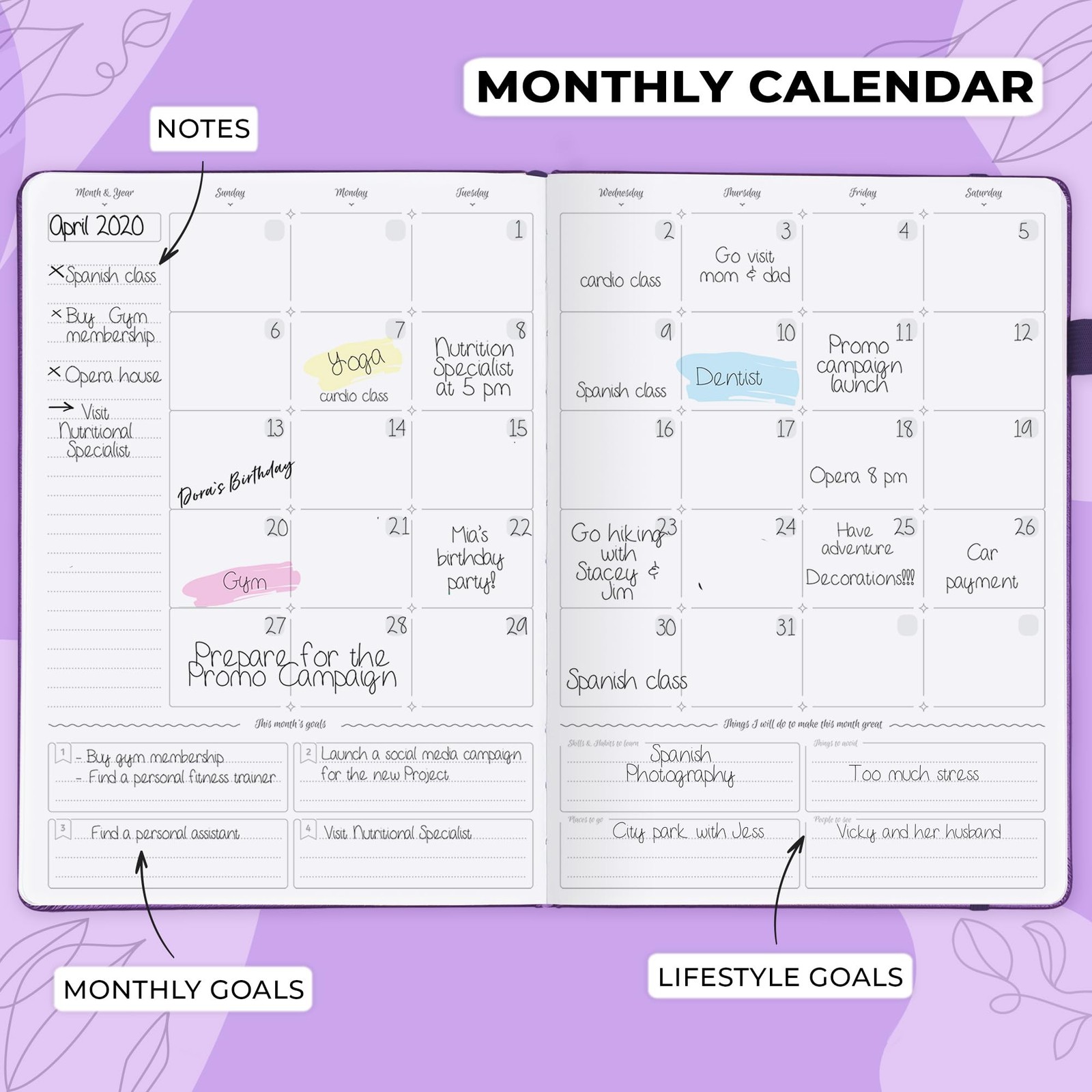 Planner Schedule – Undated Planner with Hourly Time Slots, Monthly, Weekly & …