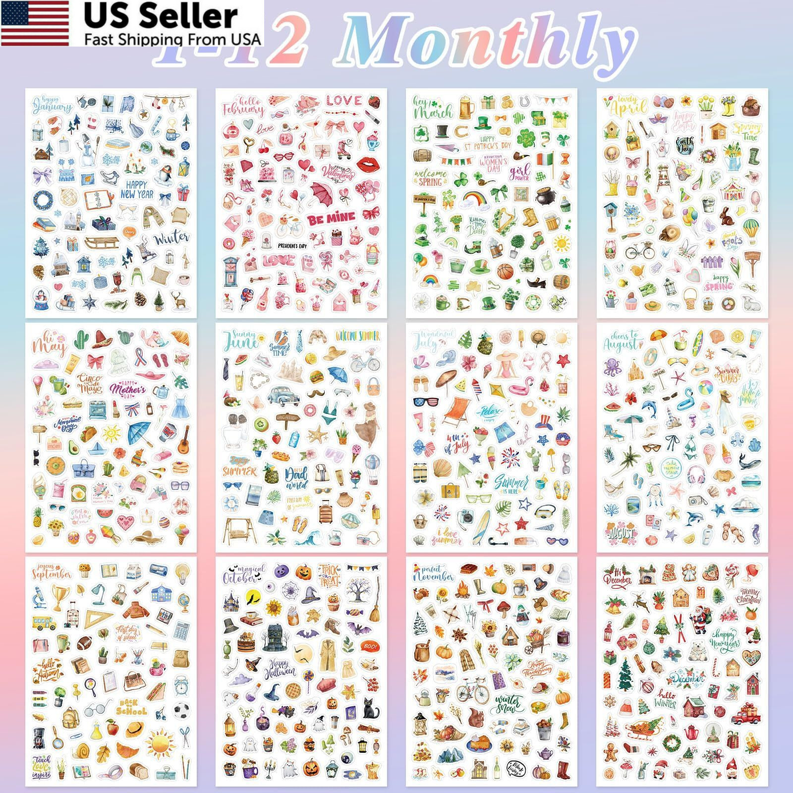 BESARME Planner Stickers with Glittery Film, 1000+ Scrapbook Colorful
