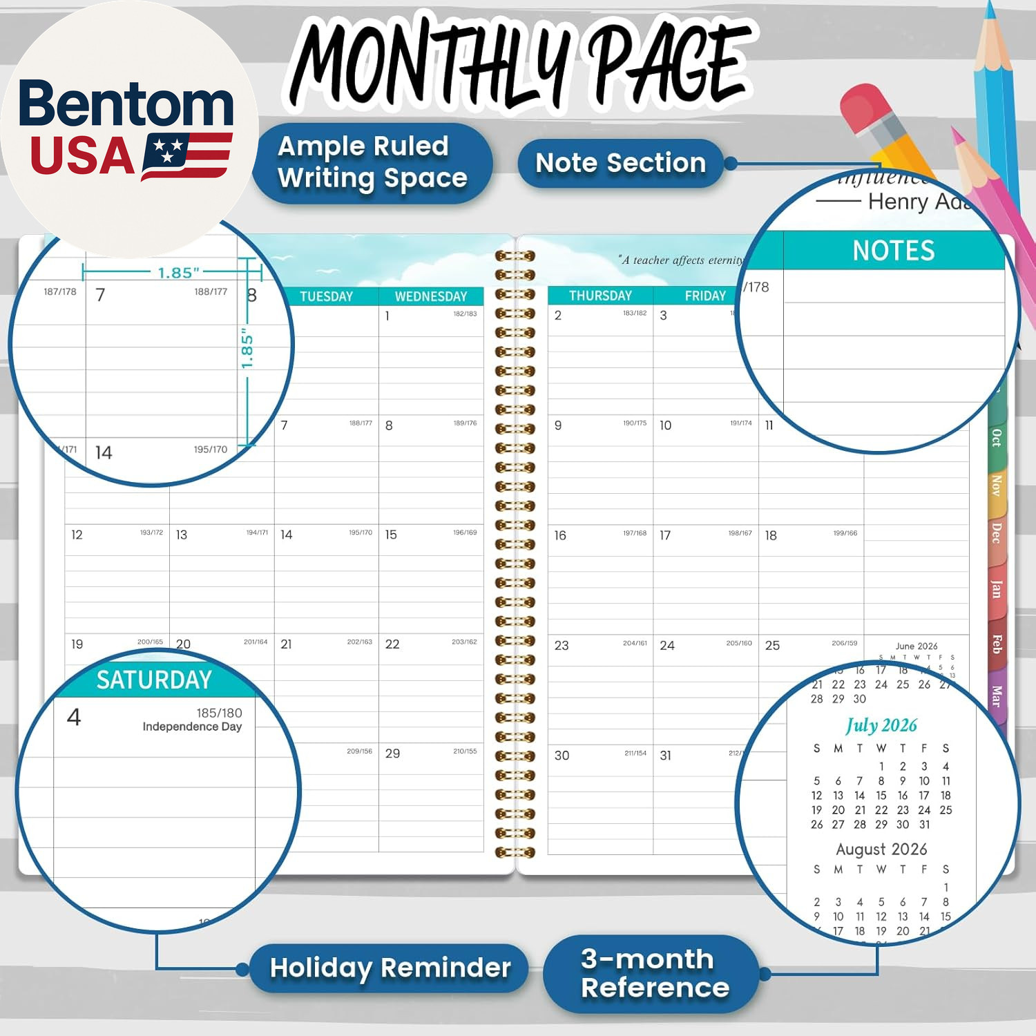 2026-2027 Teacher Planner, Lesson Planner 2026-2027, July 2026 – June 2027, 8.5″