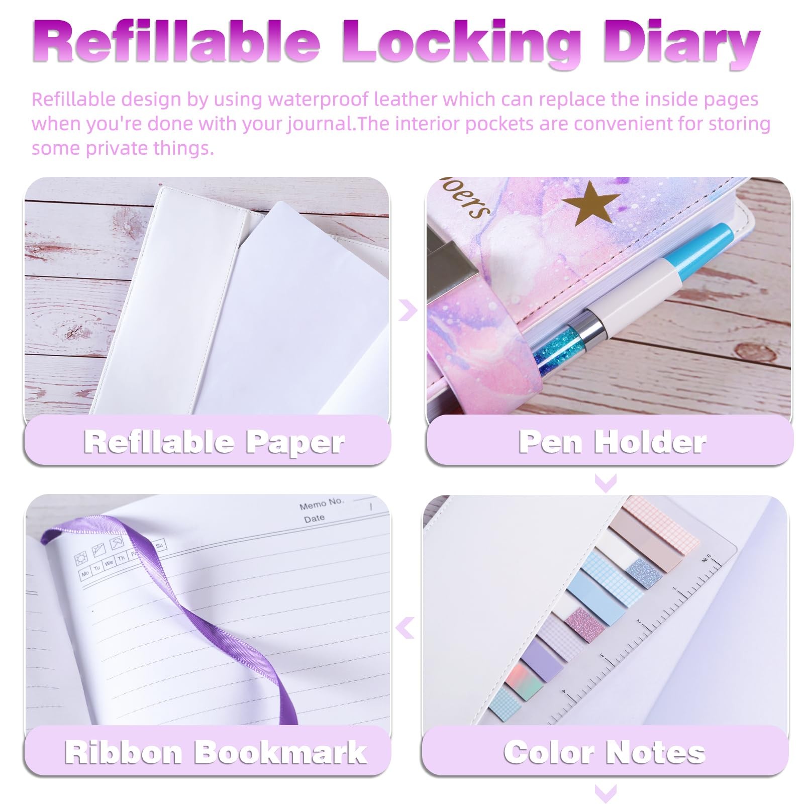 Diary with Lock, 192 Pages, 8.6 X 5.8 Inches, Purple – Secret Journal for Girls