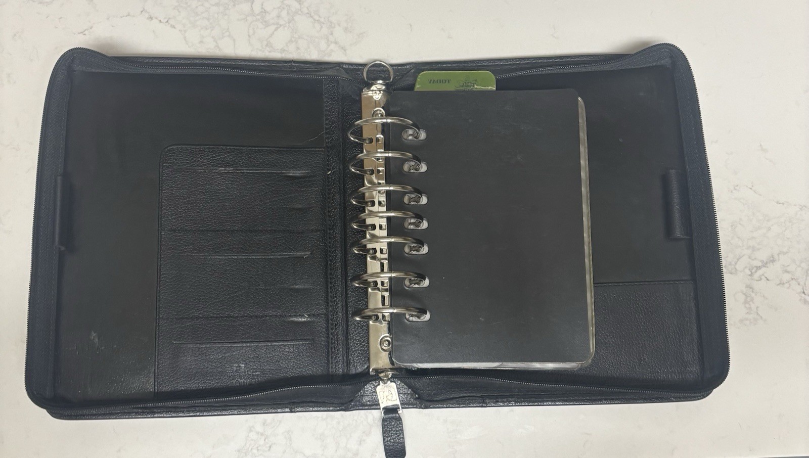 Franklin Quest Black Verona Leather Zip Organizer Planner 7 Ring Binder Vtg 90’s
