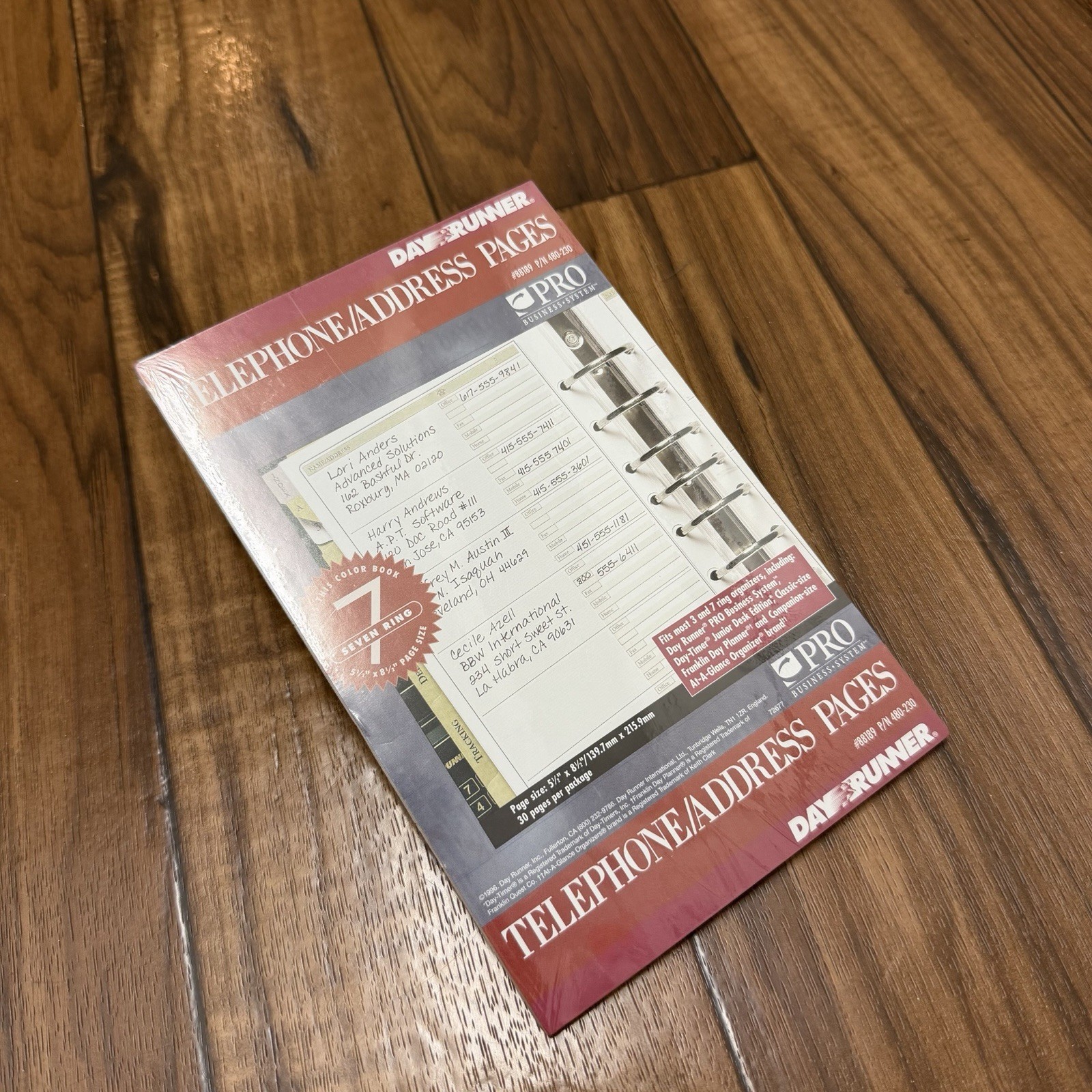 Day Runner Telephone & Address Refill 30 sheets fits 3 &7 Ring 5.5”x8.5” 480-230