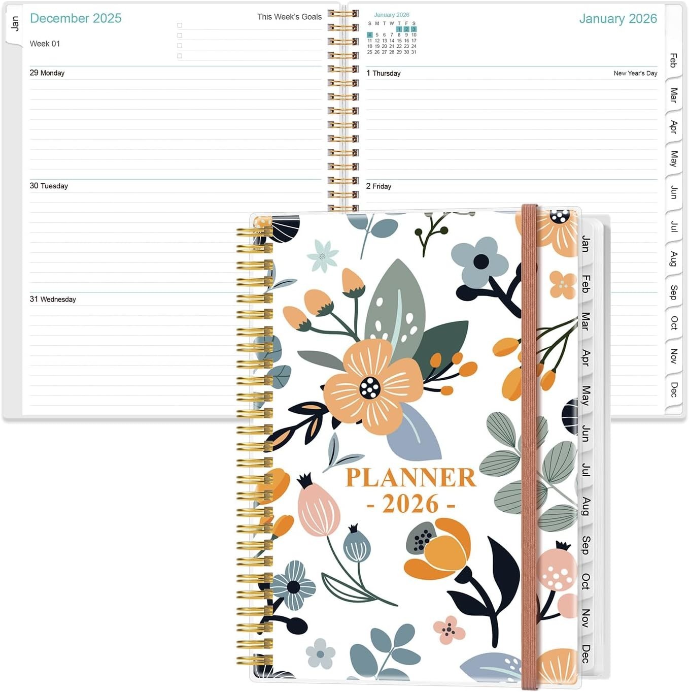 Rose-Floral 2026 Planner – Weekly/Monthly Organizer, 8.5×11, Durable & Elegant
