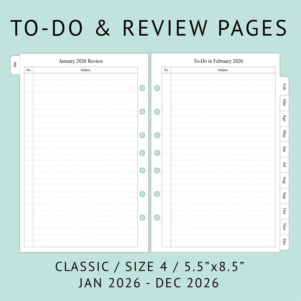 2026 Monthly Planner Refills for Mini Binders 5.5×8.5 Inches