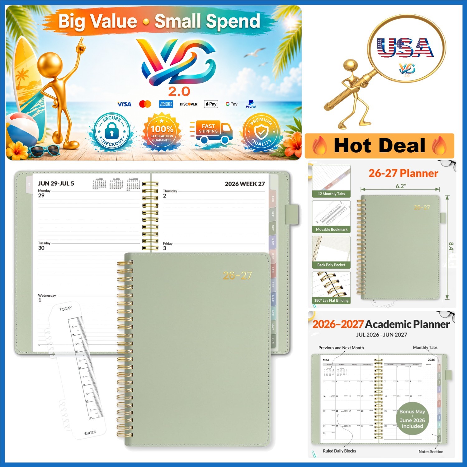 Leather Student Planner 2026-2027 Weekly Monthly Calendar 6.4×8.5