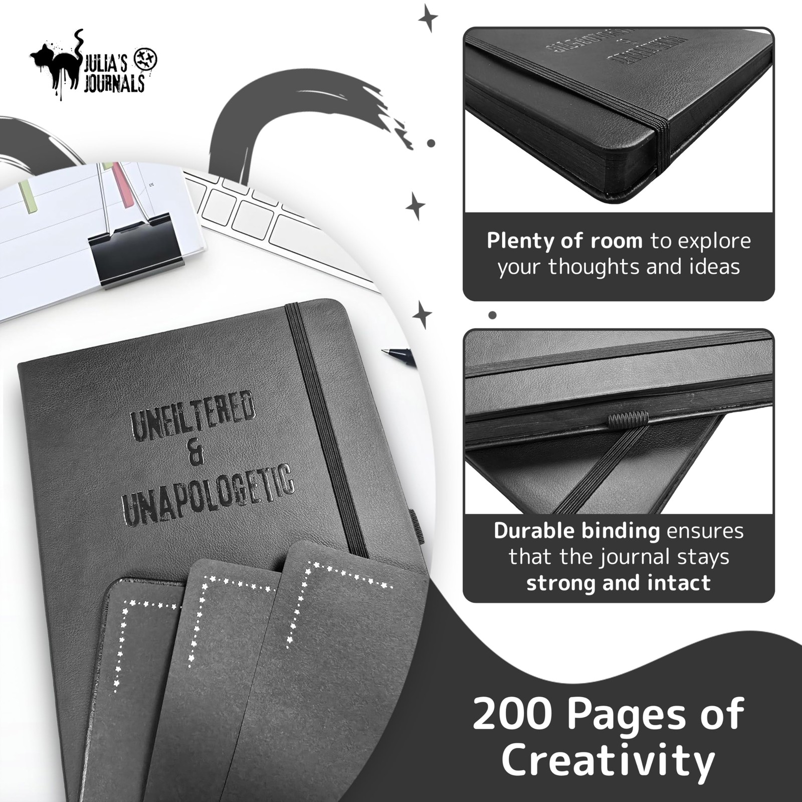 Black Paper Journal for Writing or Sketch – 200 Pages (100 Sheets) – 100 GSM …