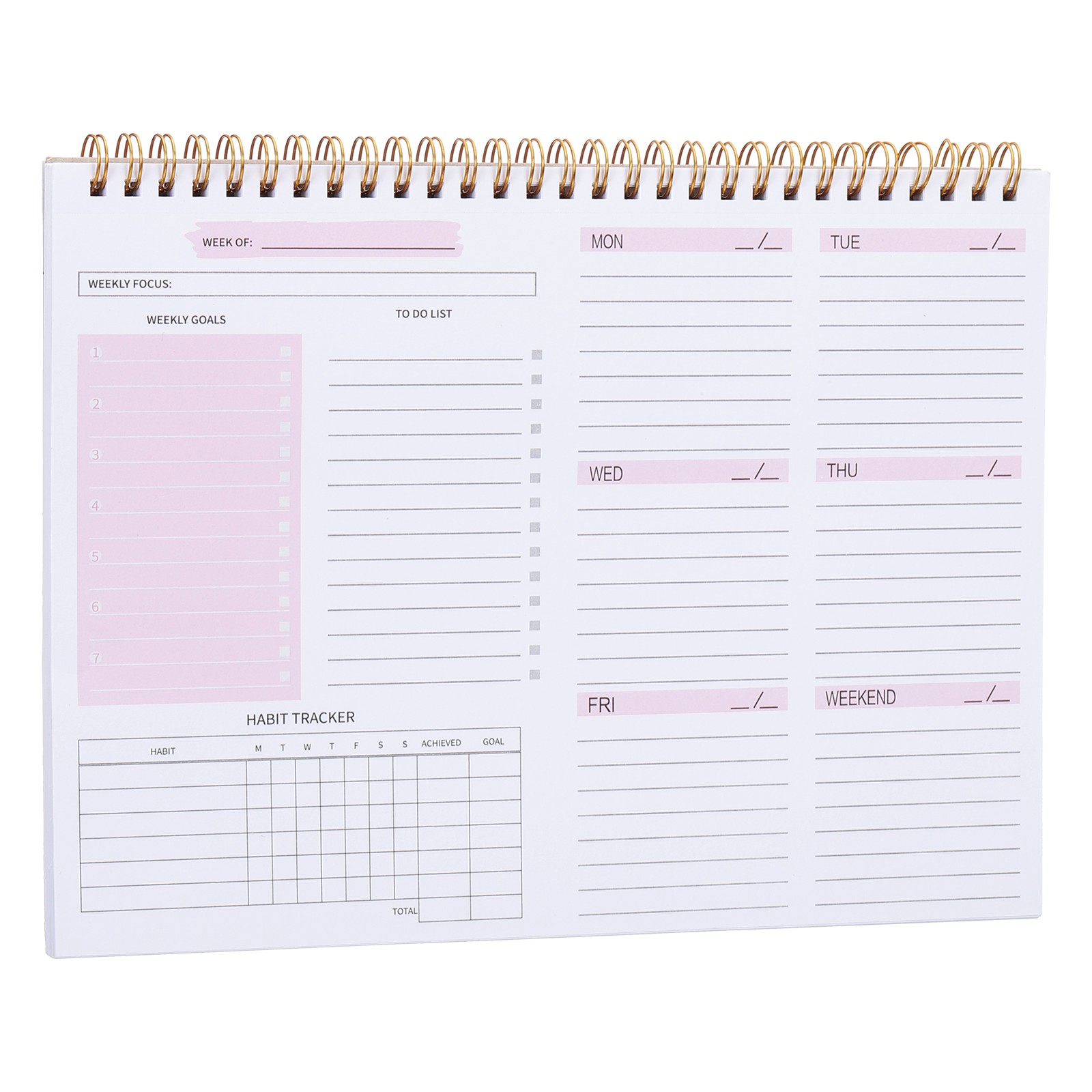 Weekly Goals Notebook, B5 10 x 8 Inches 53 Sheets to Do List Planner, Pink 1