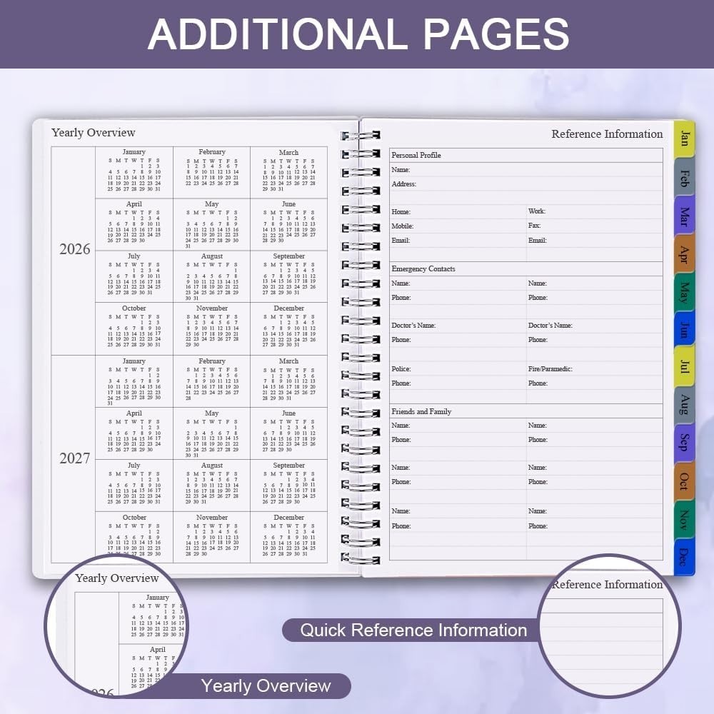 Sophisticated 2026 Planner in Purple – Weekly & Monthly with 14 Notes Pages