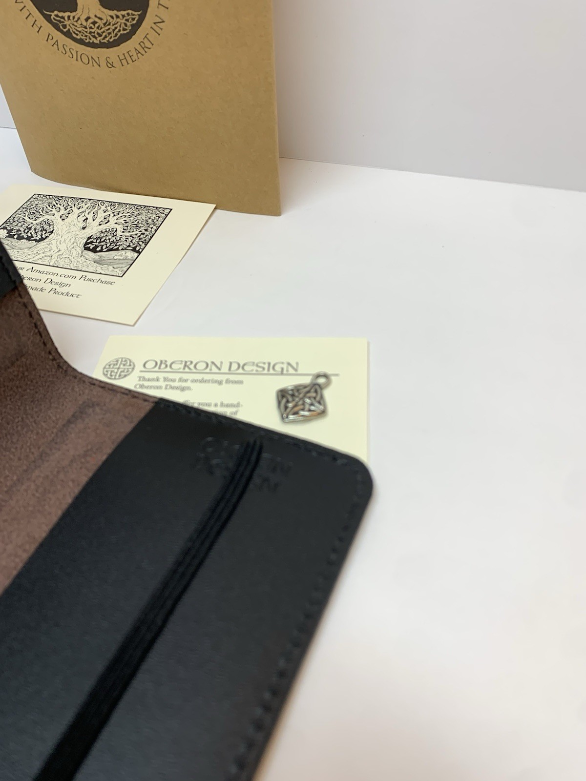 Oberon Design Celtic Hounds Leather Embossed Brown Journal Notebook Cover 4″x6″