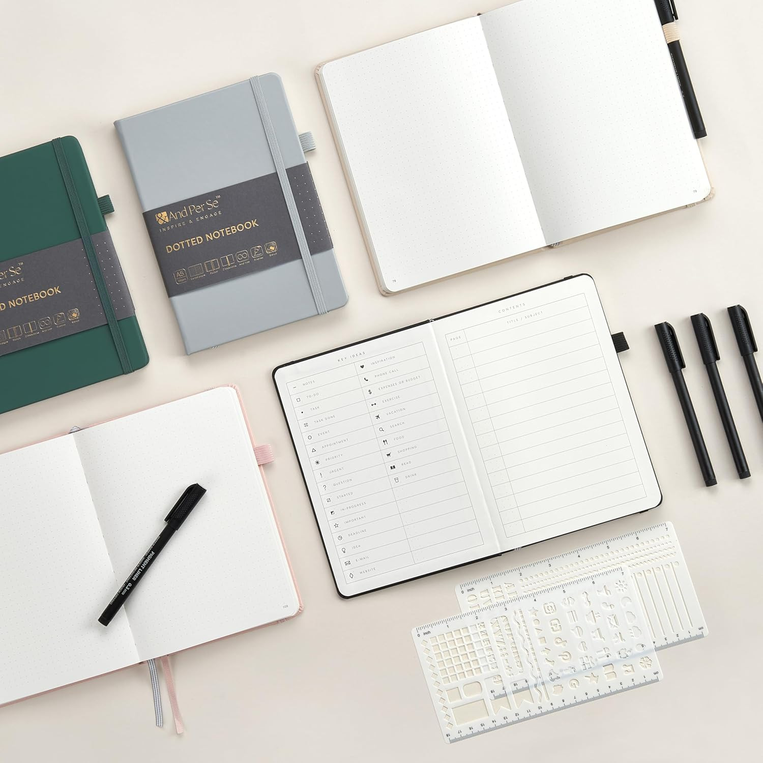 Bullet Dotted Journal Notebook, A5 Leather Hardcover, 176 Numbered Pages 100GSM